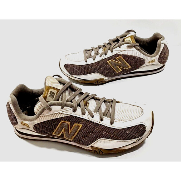 New Balance Womens 442 CW442UG White Brown Running Shoes Sneakers Size 8 1/2 B - Picture 1 of 14